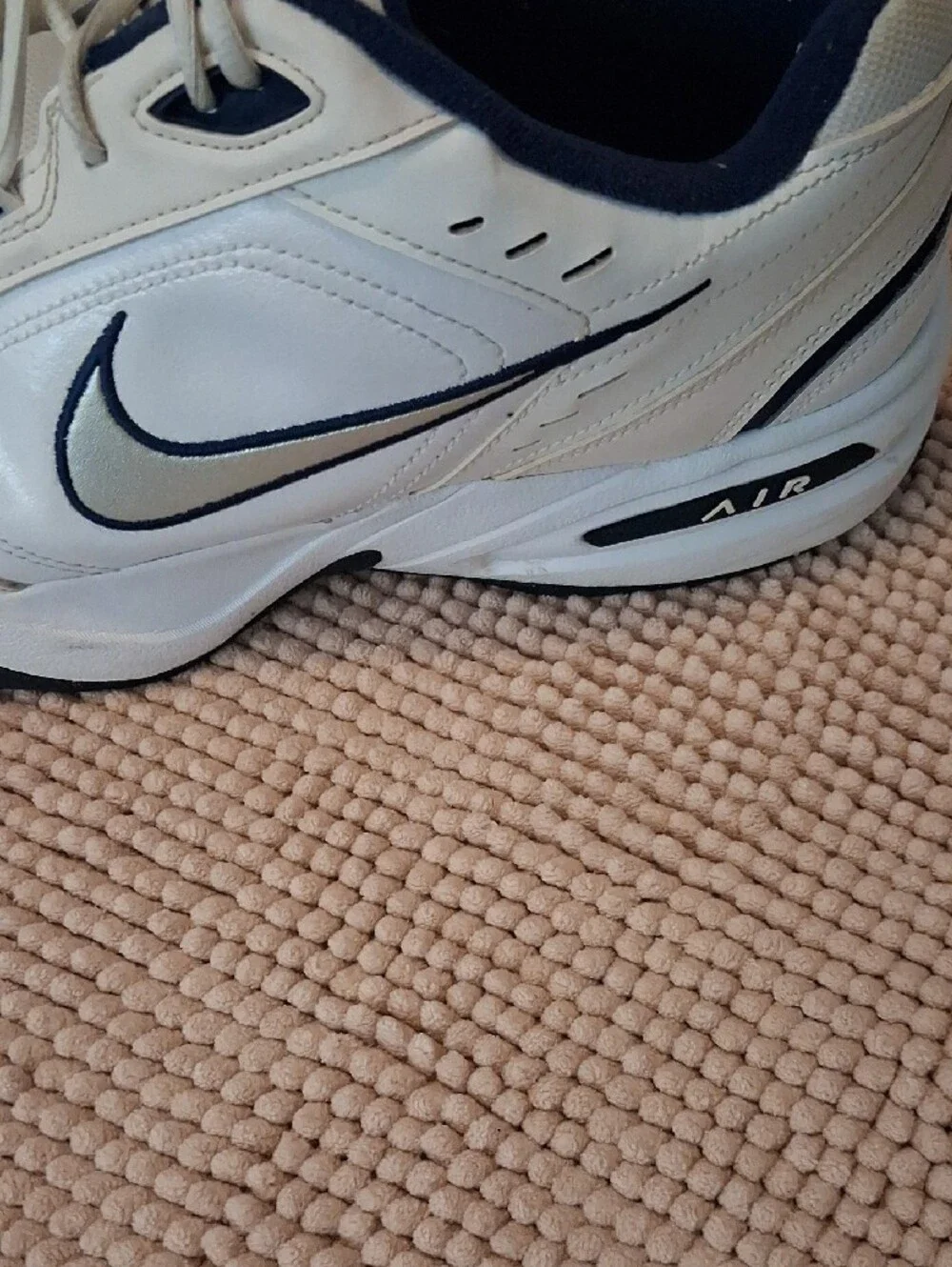 Nike White and Navy Air Monarch Low-Top Sneakers
